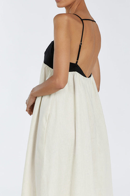 Loose Suspender Black White Patchwork Maxi Dress