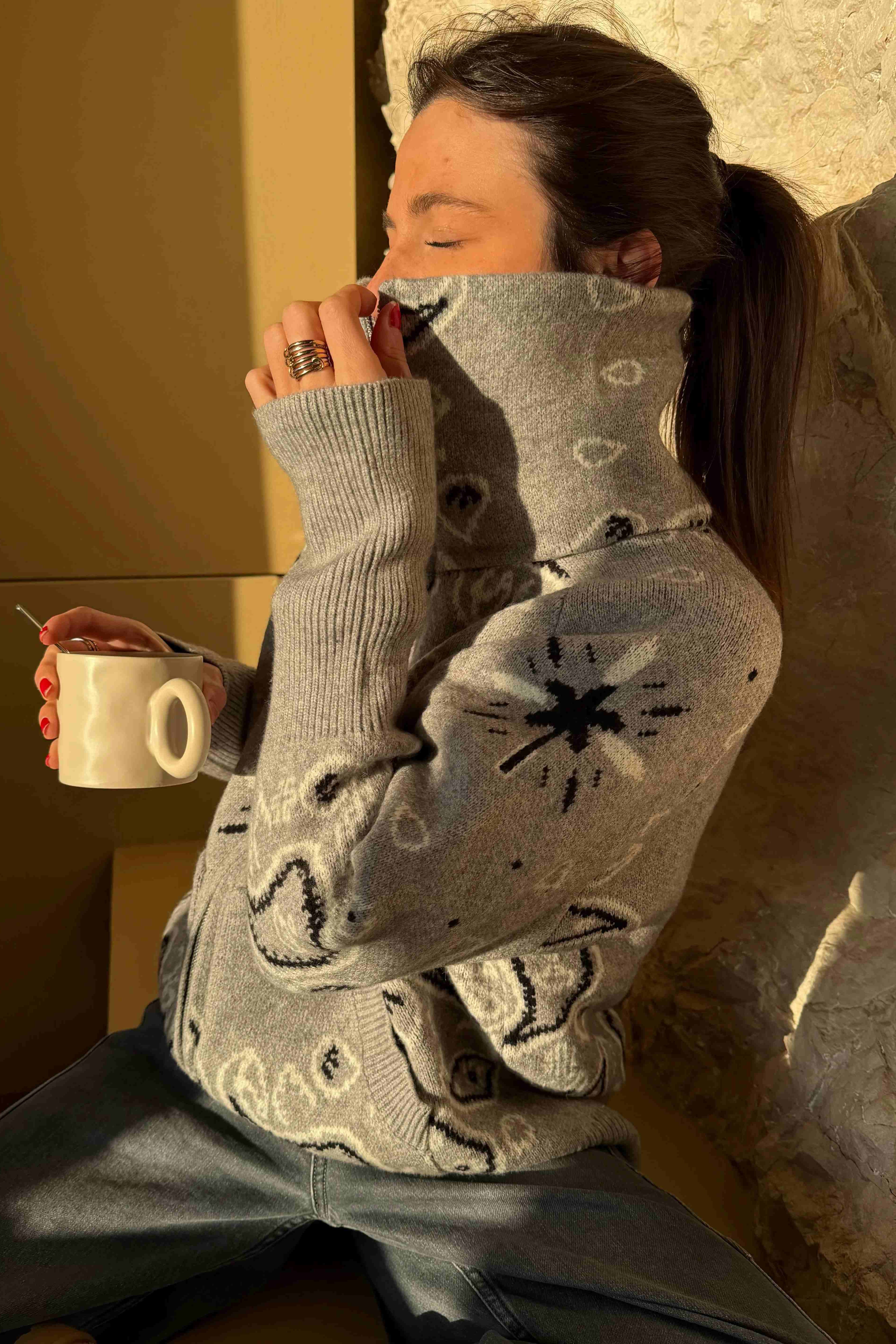 Grey Bandana Patterned Cardigan
