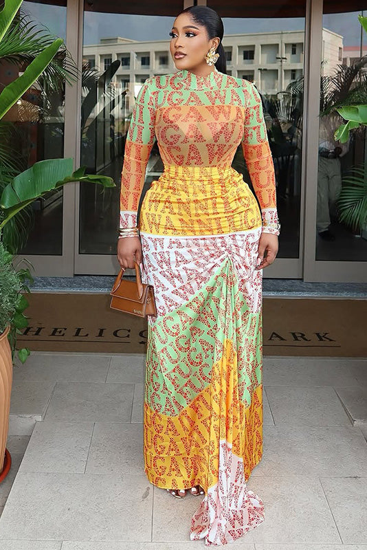 Y2K Graffiti Logo Mesh Maxi Dress