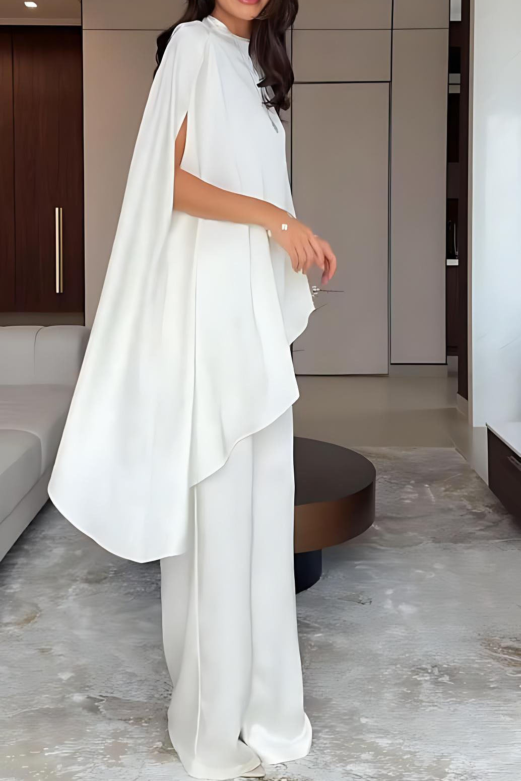 Cape Sleeve Wide-Leg Pants Set