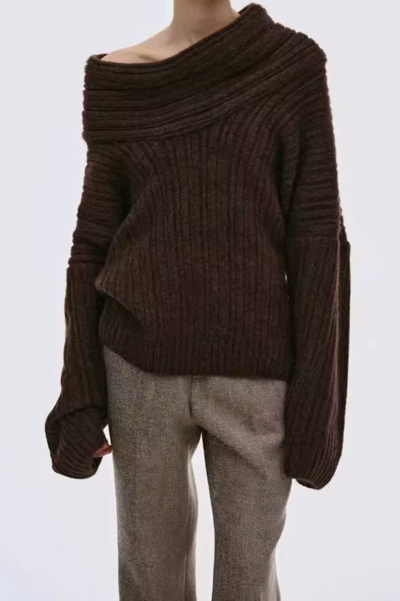 Lazy Style Solid Color Irregular Knit Top