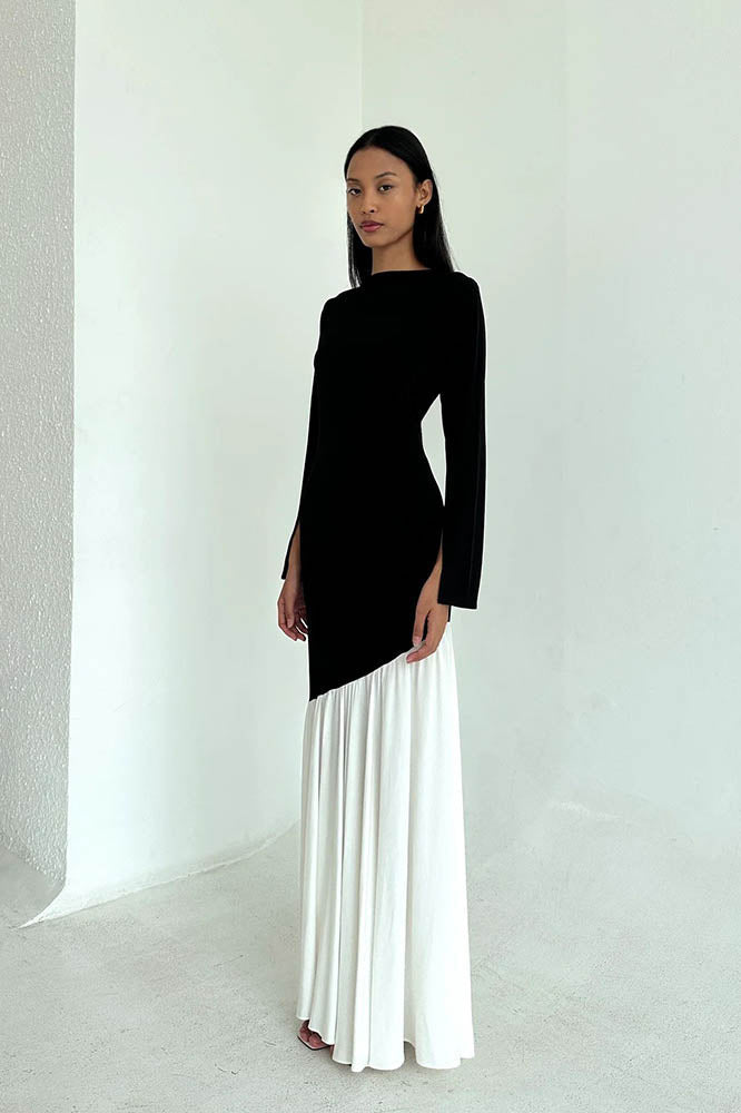 Colorblock Waist-Cinching Bodycon Midi Dress