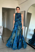 Draped Neck Abstract Skirt Set
