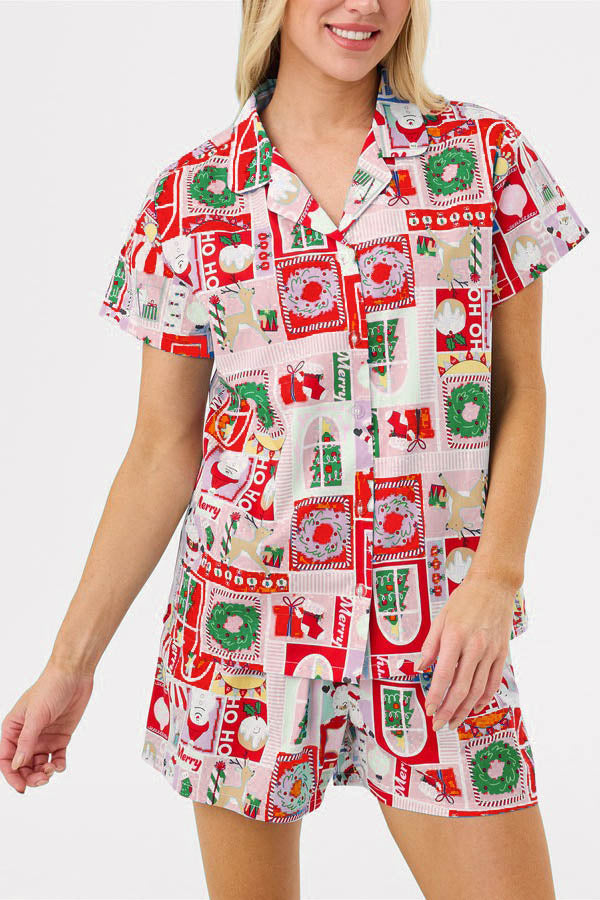 Christmas Print Short Sleeves Cute Print Set