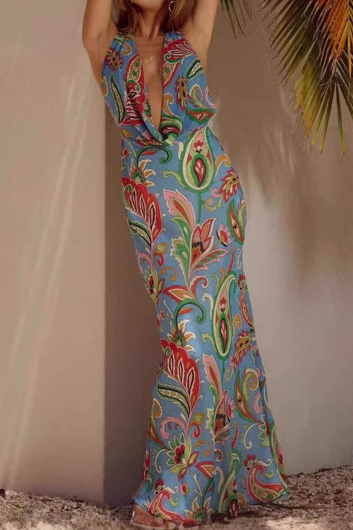 Verdant Shadows - Floral Resort Maxi Dress