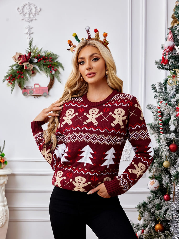 Crewneck Embroidered Sweater - Gingerbread Man
