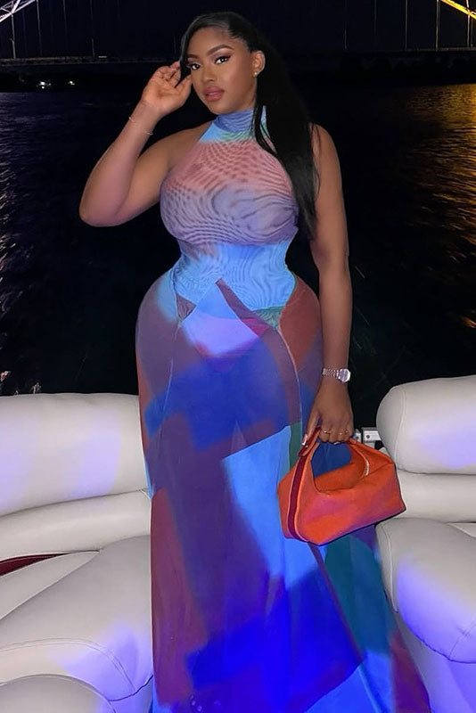 Fluid Tie-Dye Flared Cuff Maxi Dress