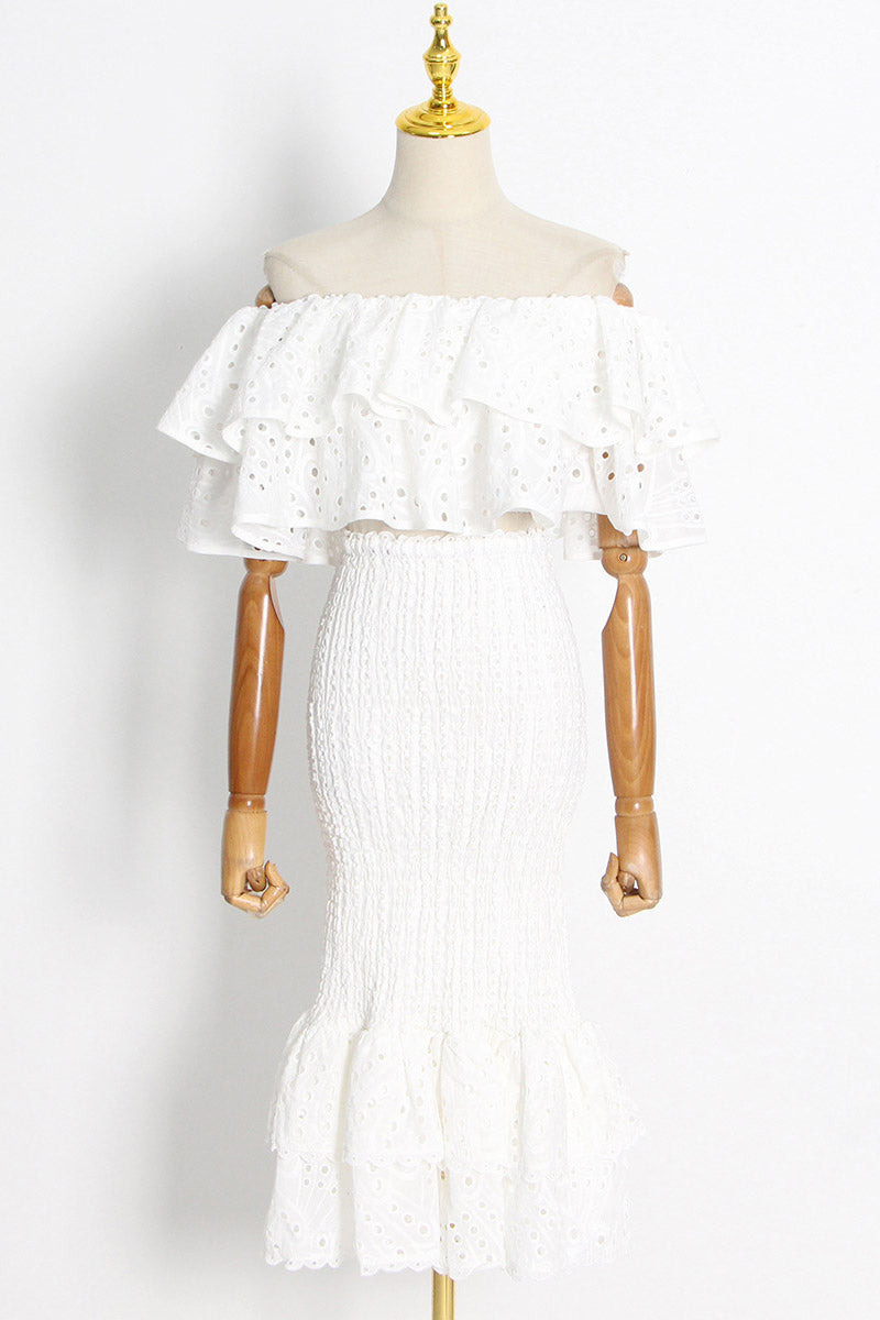 Embroidered Lace Tiered Ruffle Maxi Dress Set