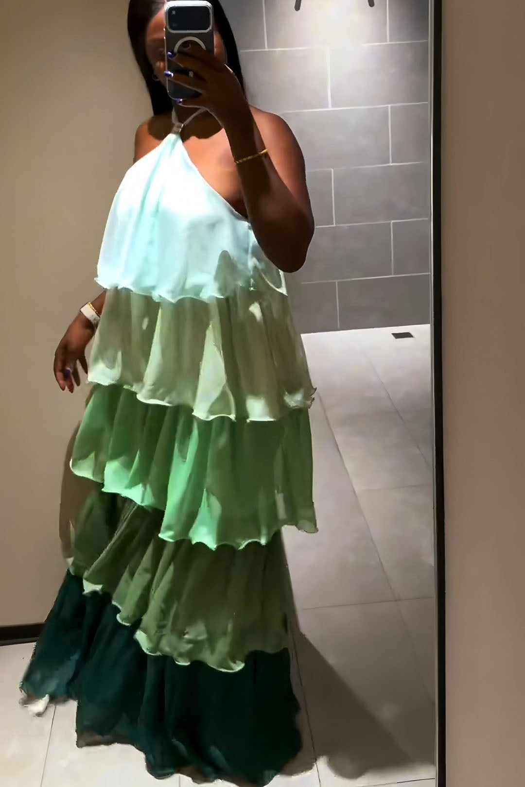 Ombre Tiered Halter Maxi Dress