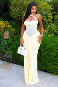 Sheer Waist Ruched Mermaid Maxi Dress
