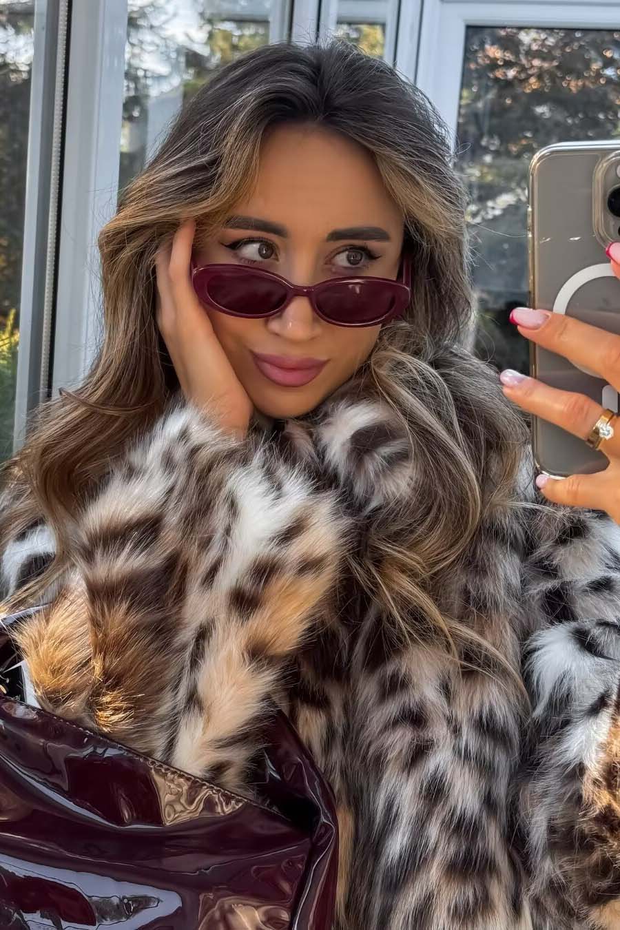 Wild leopard print short lapel fur coat