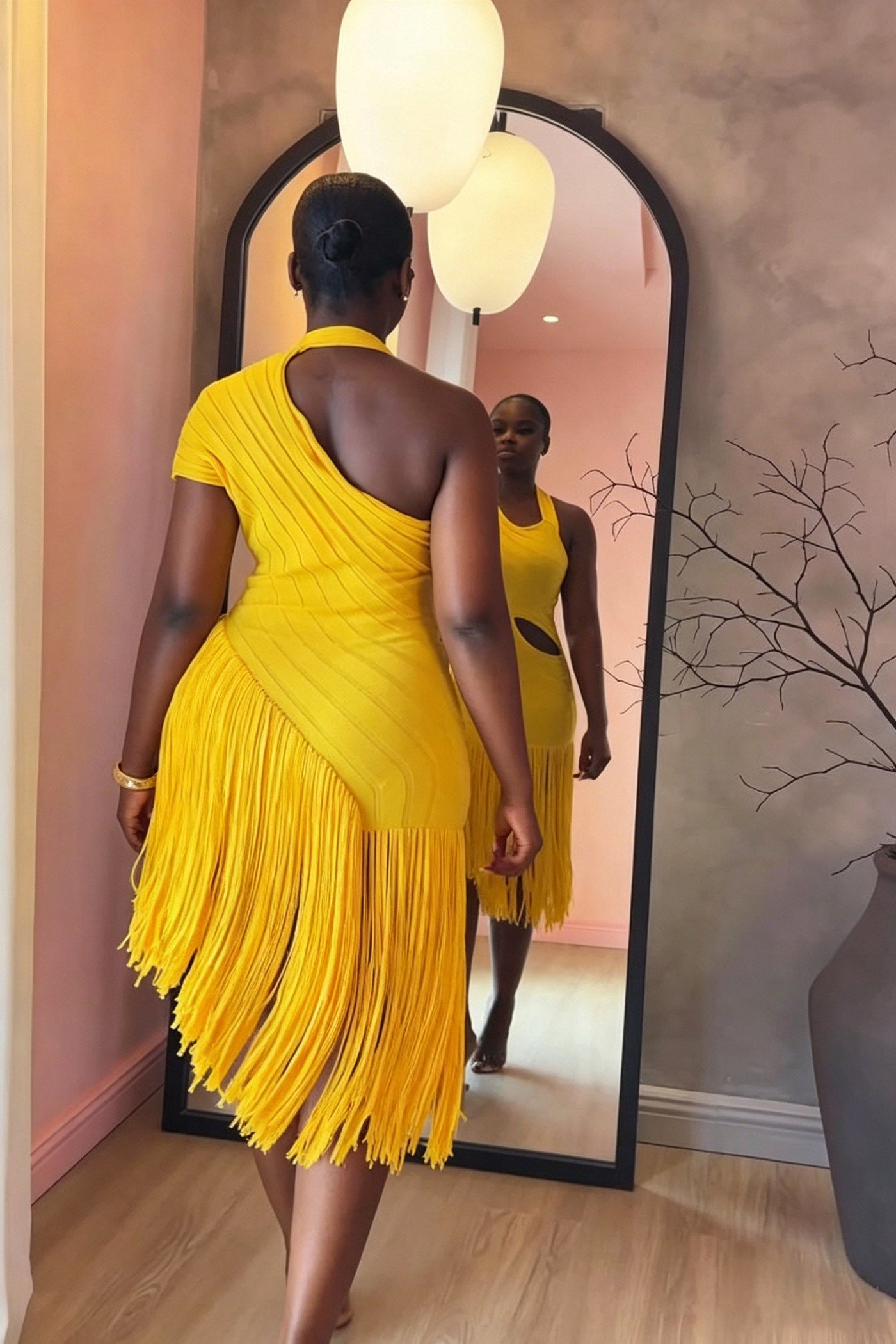 Vibrant Yellow Cutout Midi Dress