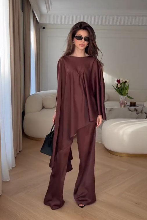 Cape Sleeve Wide-Leg Pants Set