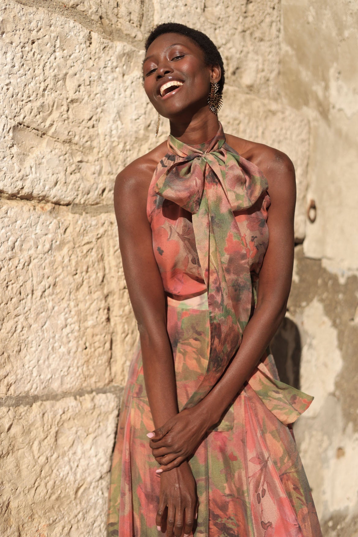 Falda Halterneck Floral Maxi Skirt Set