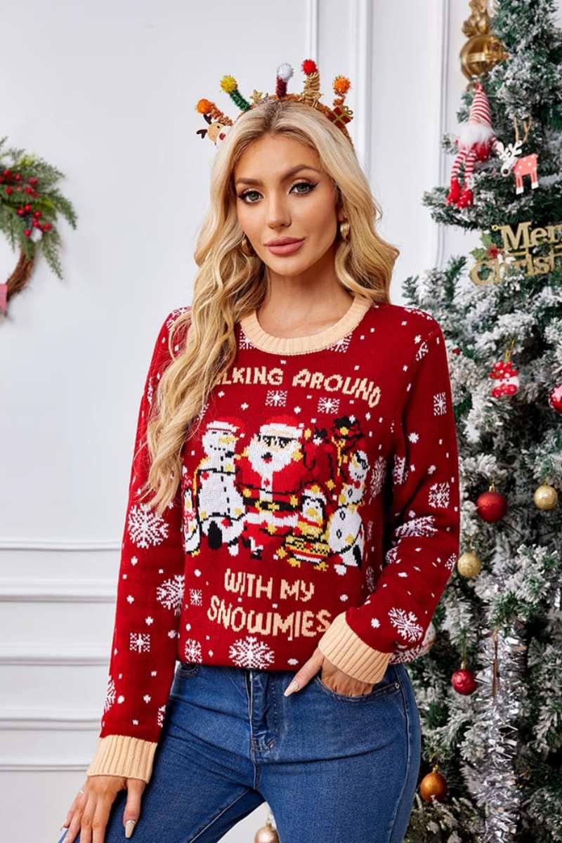 Embroidered Sweater - Santa Claus & Penguin