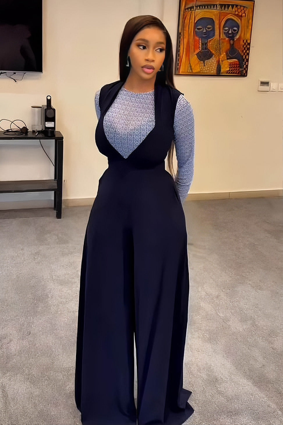 Smart Navy Layering Jumpsuit Set