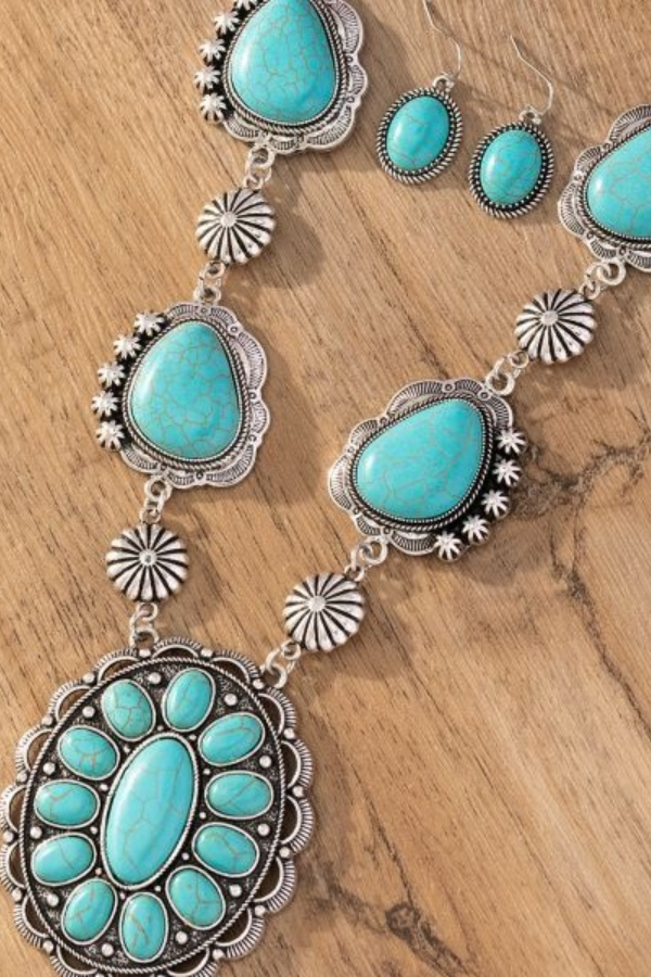 Western Retro Turquoise Necklace Jewelry Set