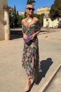 V-neck Fantasy Painted Floral Print Maxi Dress