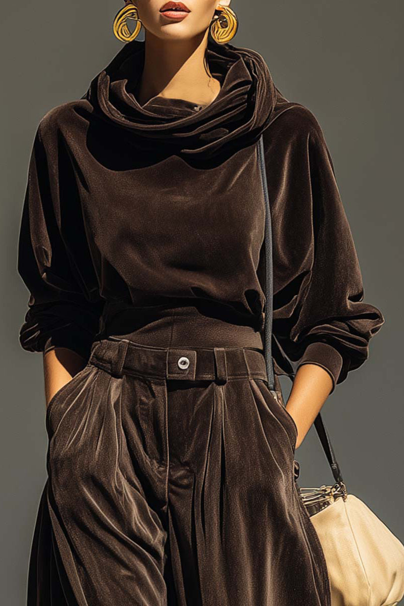 Vintage Brown Velvet Trousers Set（Includes Belt）