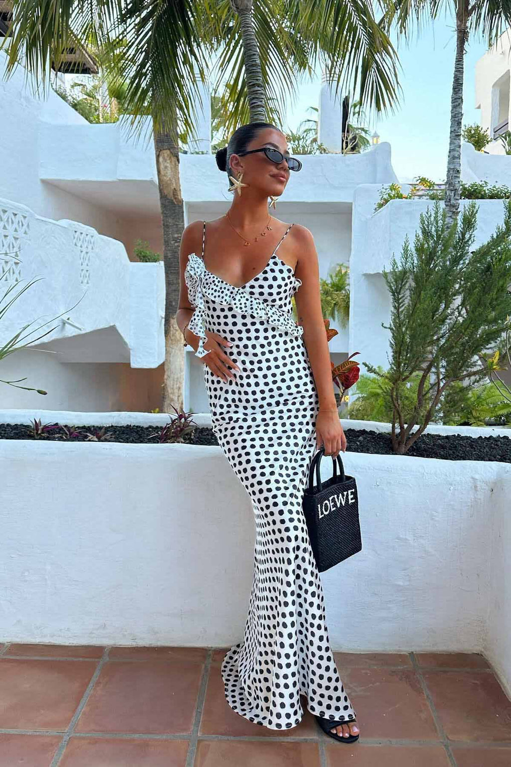 Fantasy Polka Dot Print Ruffled Maxi Dress