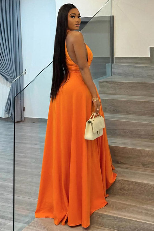 European & American Style Ruched Maxi Dress