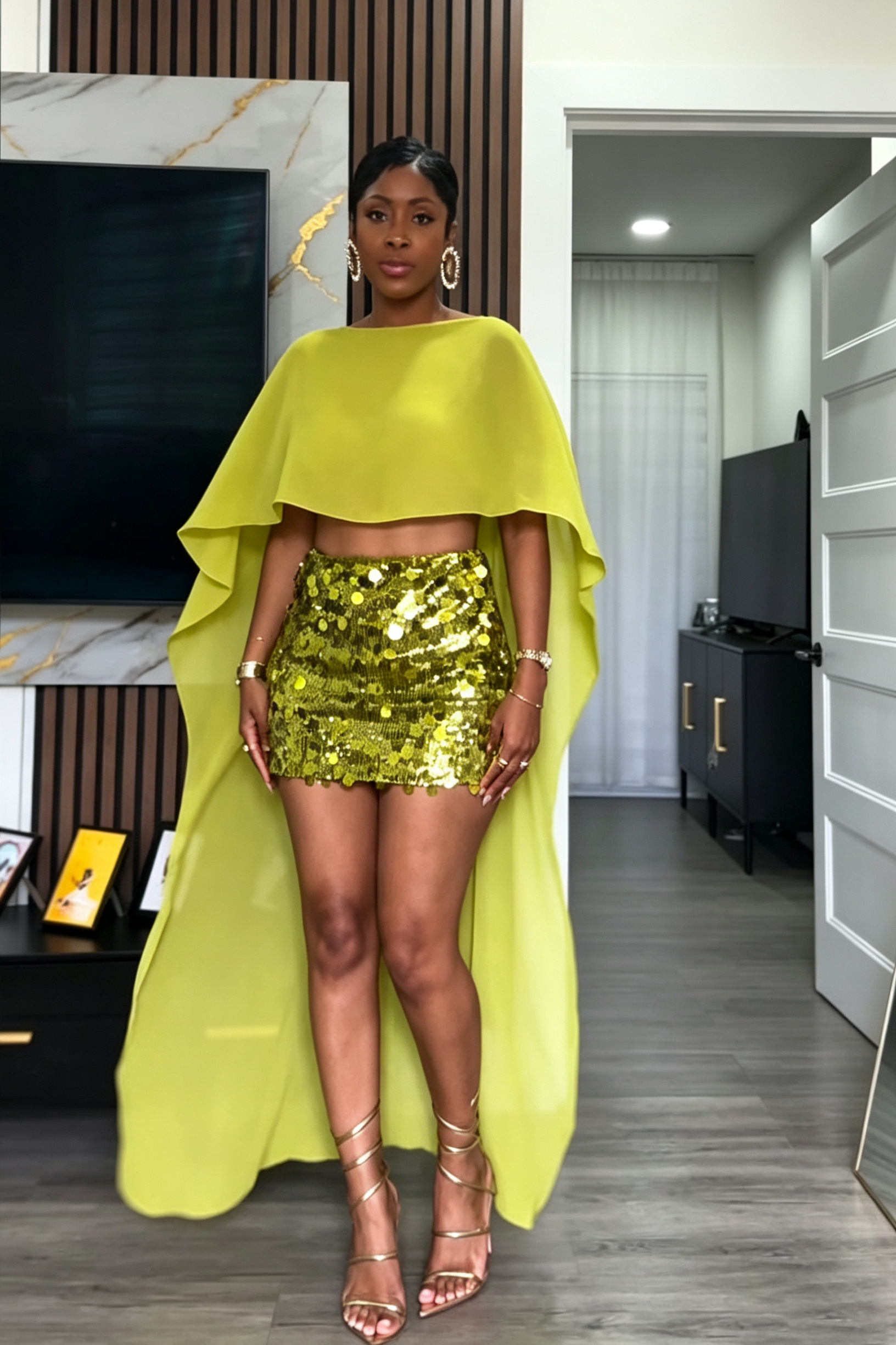 Flow Cape Sleeve Round Neck Crop Top