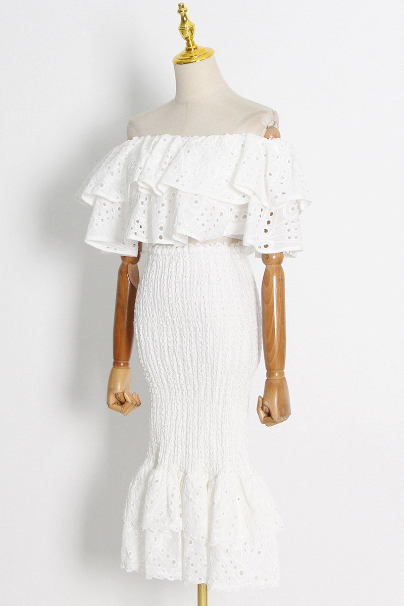 Embroidered Lace Tiered Ruffle Maxi Dress Set