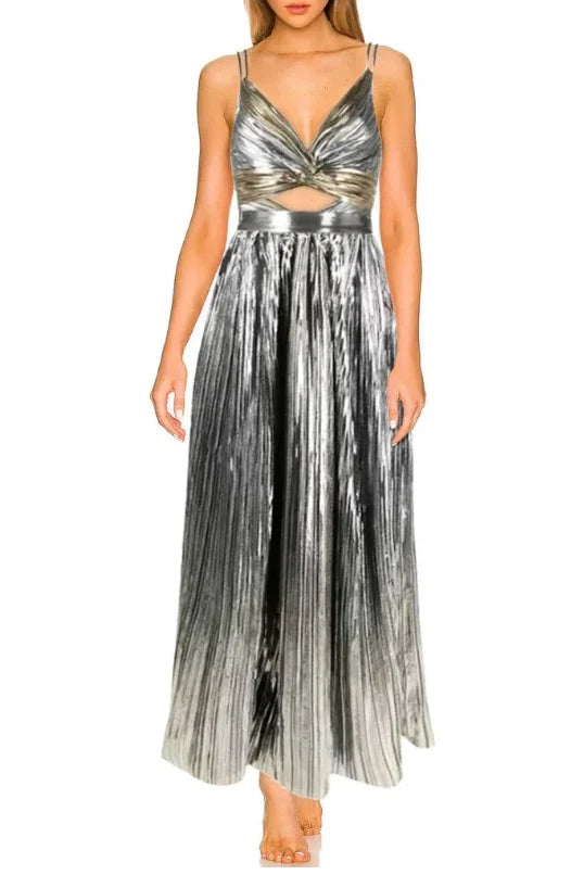 Cutout Silver Patchwork One-Piece with Skirt