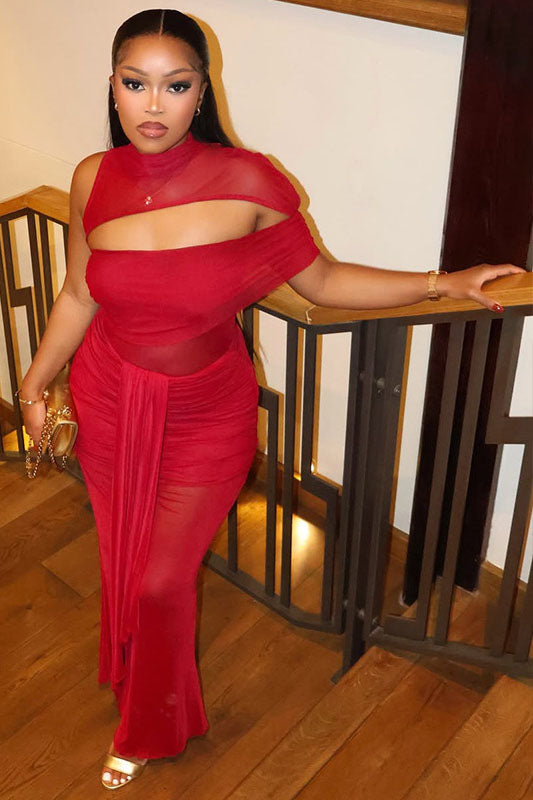 High Neck Sheer Formal Dress