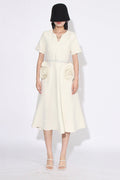 Grace Floral Appliqué Short Sleeve Midi Dress