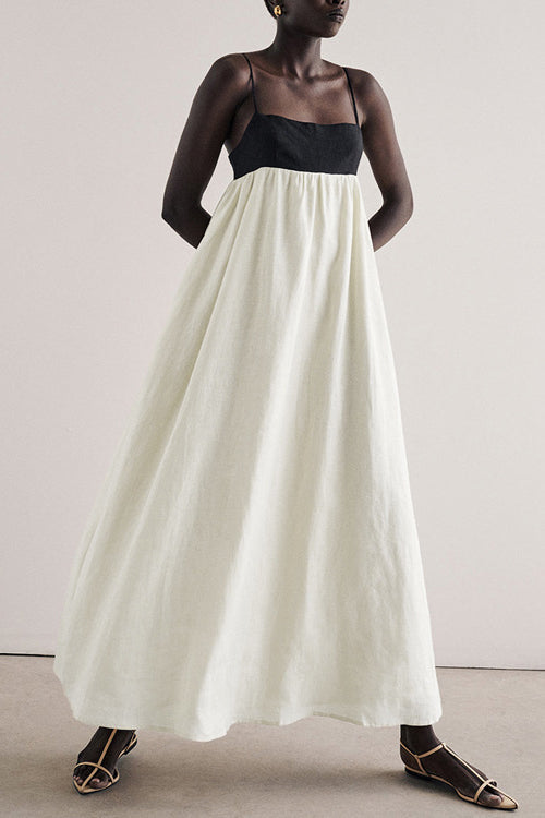 Loose Suspender Black White Patchwork Maxi Dress