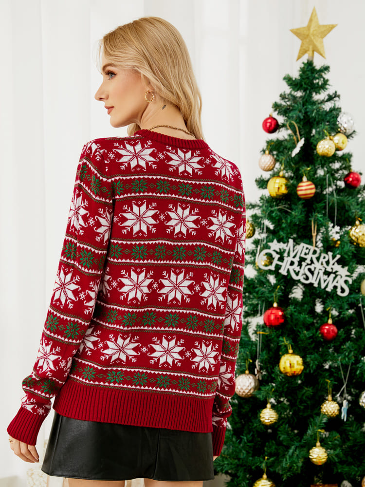 Christmas Snowflake Embroidered Knit Sweater