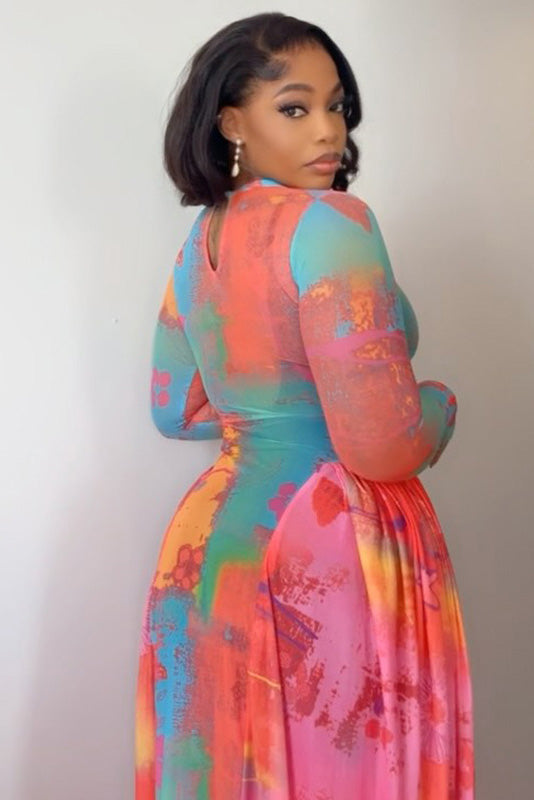 Color Block Sheer A-Line Dress