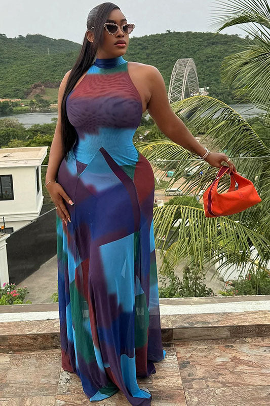 Fluid Tie-Dye Flared Cuff Maxi Dress