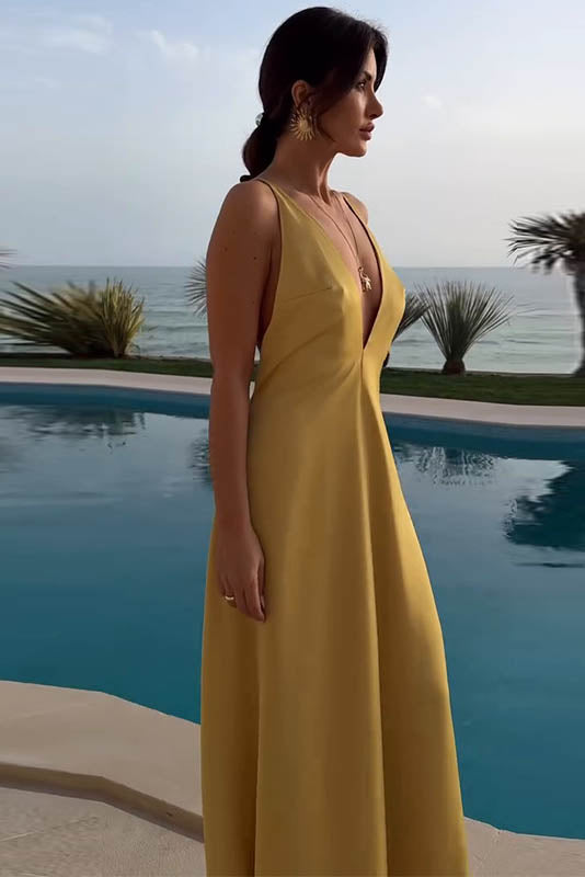 Golden Breeze - V-Neck Bodycon Dress