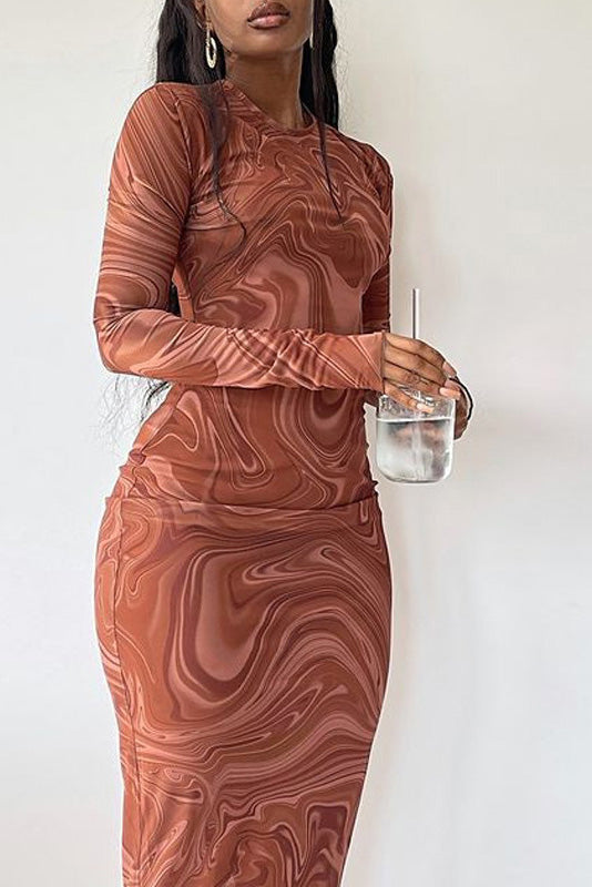 Edgy Swirl Sheer Midi Dress