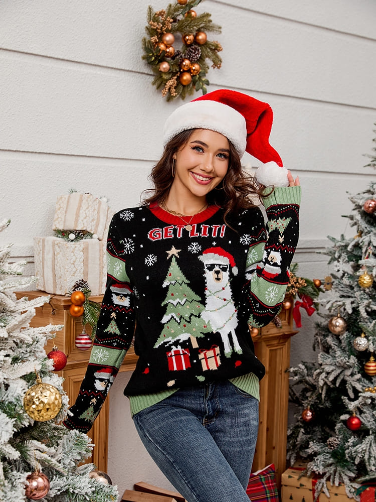 Embroidered Sweater - Alpaca & Christmas Tree