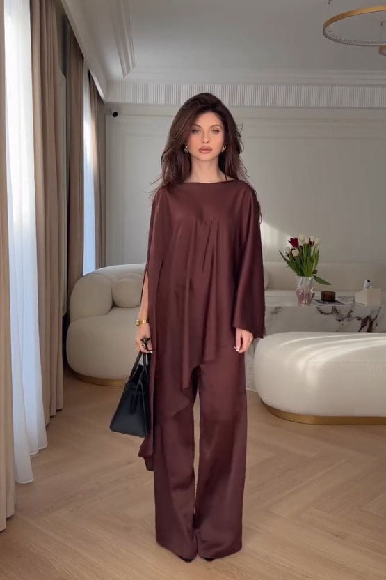 Cape Sleeve Wide-Leg Pants Set