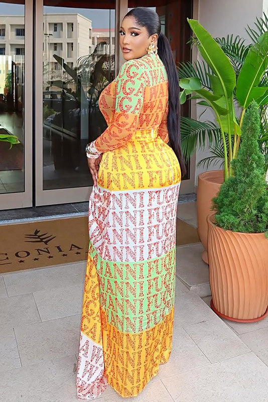 Y2K Graffiti Logo Mesh Maxi Dress
