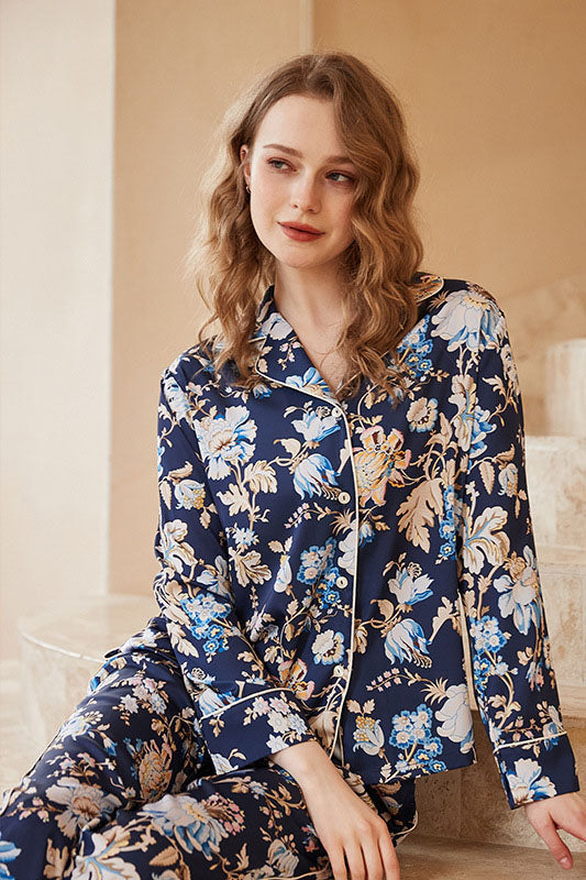 Begonia Flower Print Long-Sleeve Pajama Set