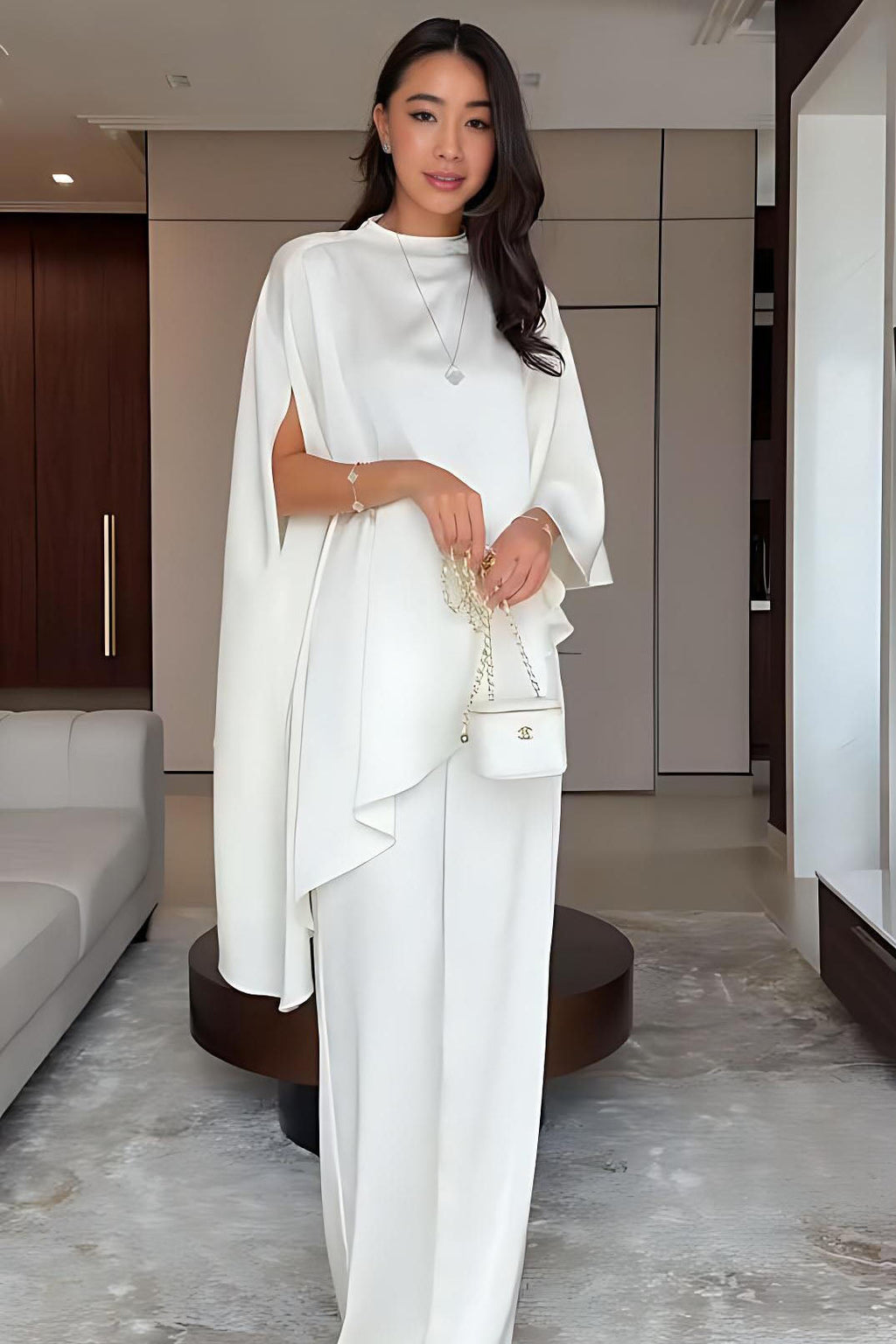 Cape Sleeve Wide-Leg Pants Set