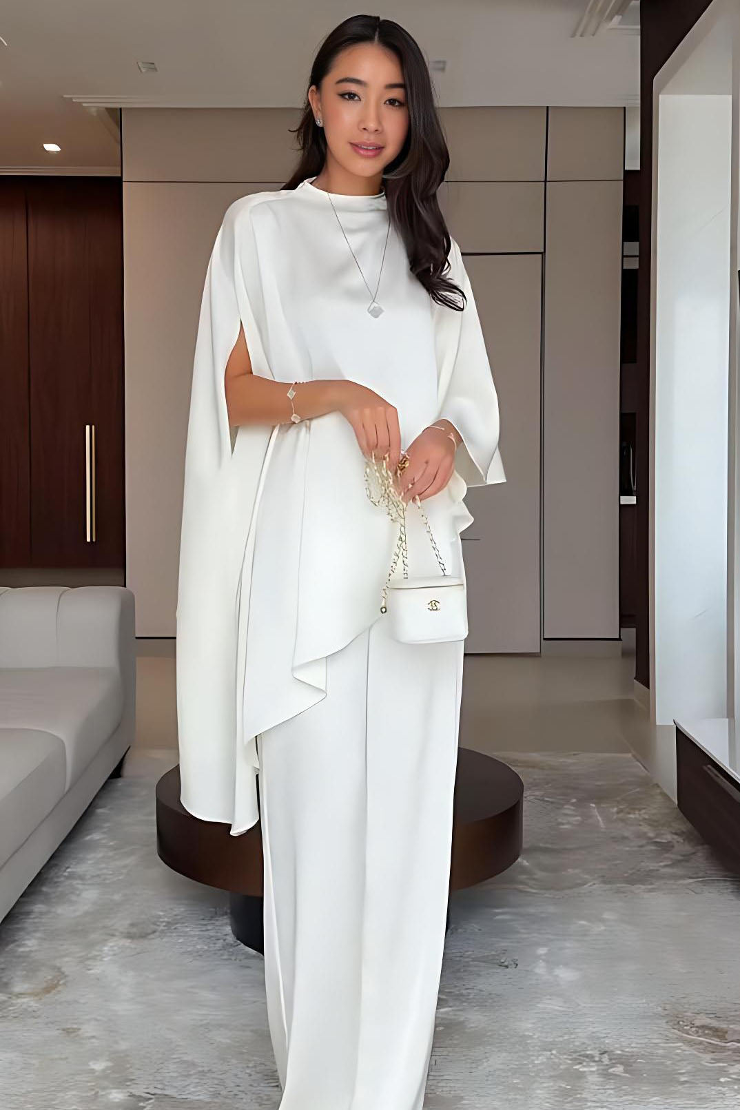 Cape Sleeve Wide-Leg Pants Set
