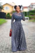 Gradient Chain-Pattern Sheer Mesh Maxi Dress