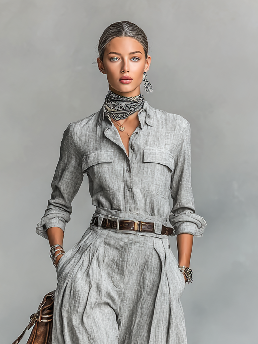 Cotton-linen Shirt Trousers Two-piece Set
