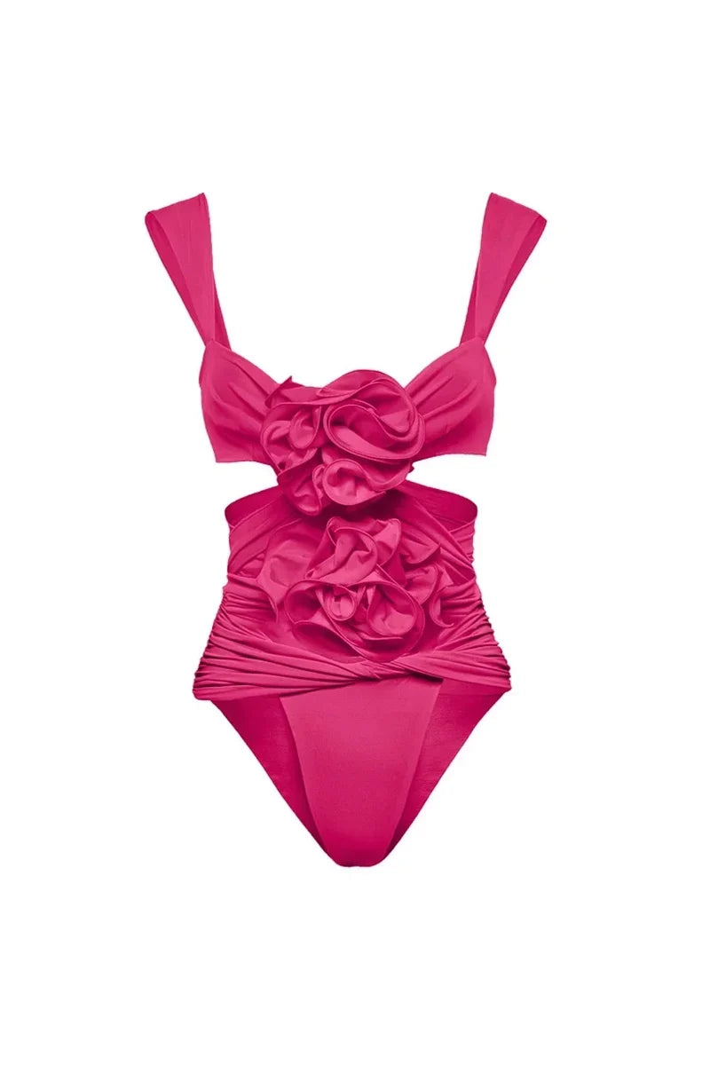 3D Floral Cutout Strappy Swimsuit Set