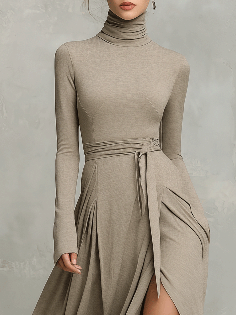Figure-flattering Long Sleeves Knit Midi Dress