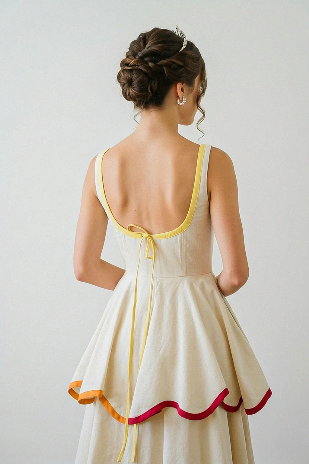 U-Neck Tiered Cake Midi Dress