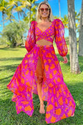 Long-Sleeve Tie-Up Printed Swimsuit Set