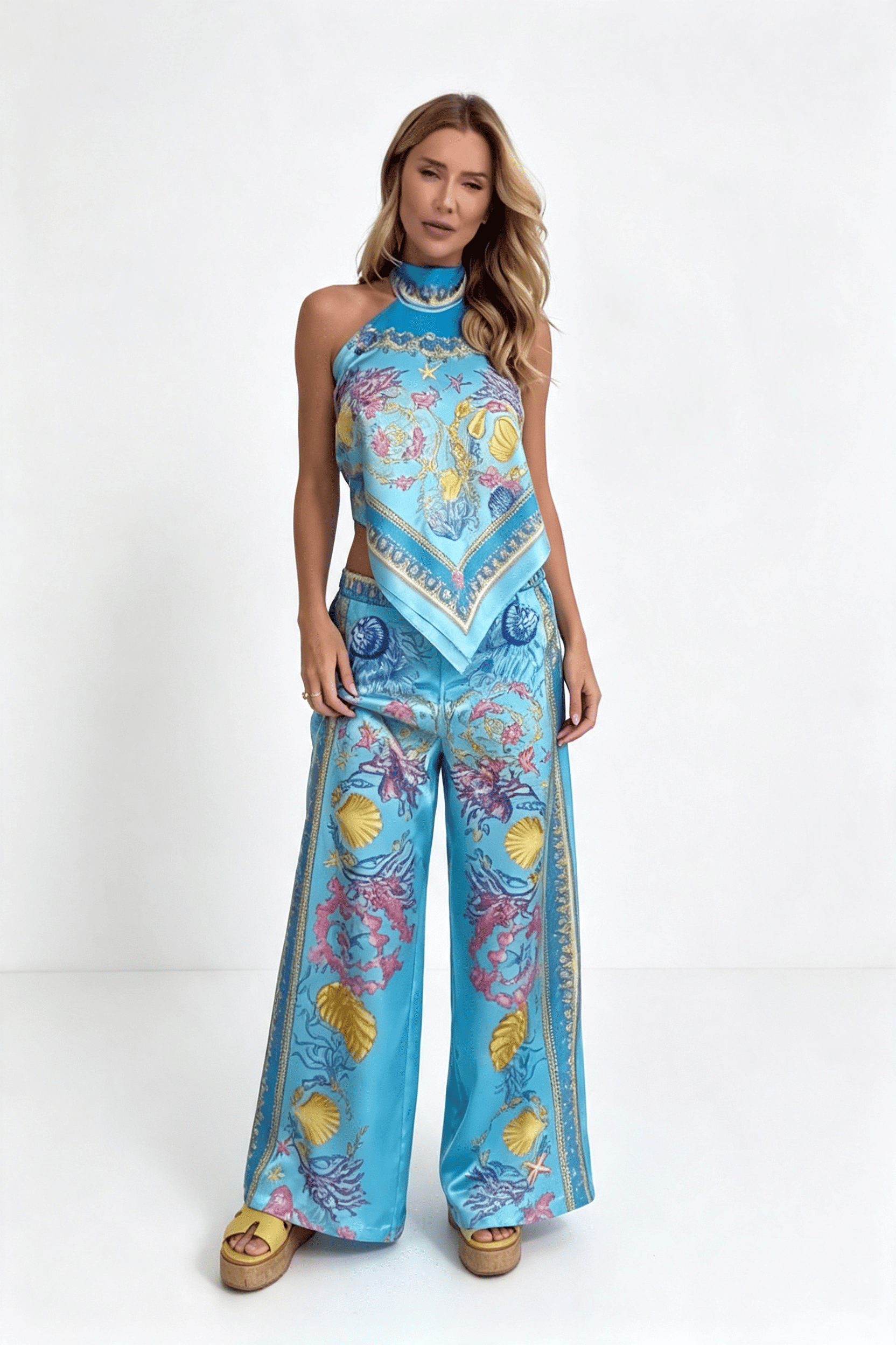 Seashell Halter Wide Pants Set