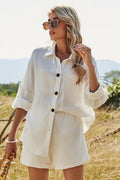 Fashion Casual Cotton Linen Suit Shirt Shorts